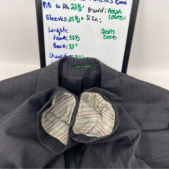 Lauren Ralph Lauren Blazer Sport Coat Size 42R Gray Pinstripe 2 Button 100% Wool - Picture 7 of 15